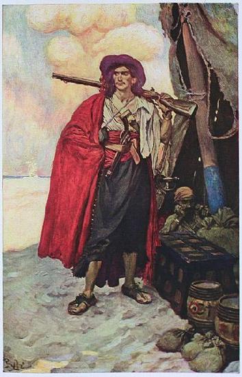  The Buccaneer was a Picturesque Fellow: illustration of a pirate, dressed to the nines in piracy attire.